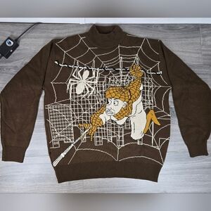 Barcode Sweater Mens Large‎ Brown Vintage Bright Yarn Acrylic Mock Neck